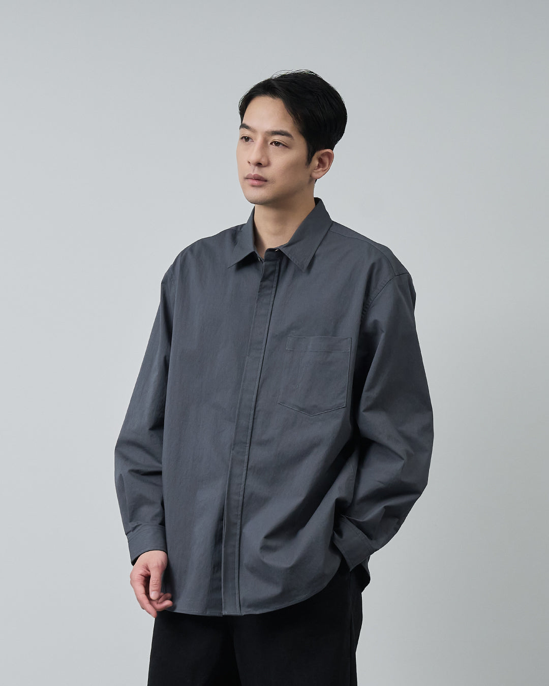 Cotton×Nylon Regular Collar L/S Shirts  -charcoal-