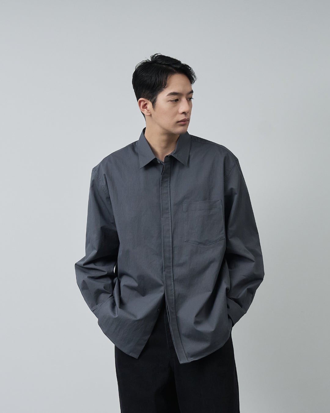Cotton×Nylon Regular Collar L/S Shirts  -charcoal-