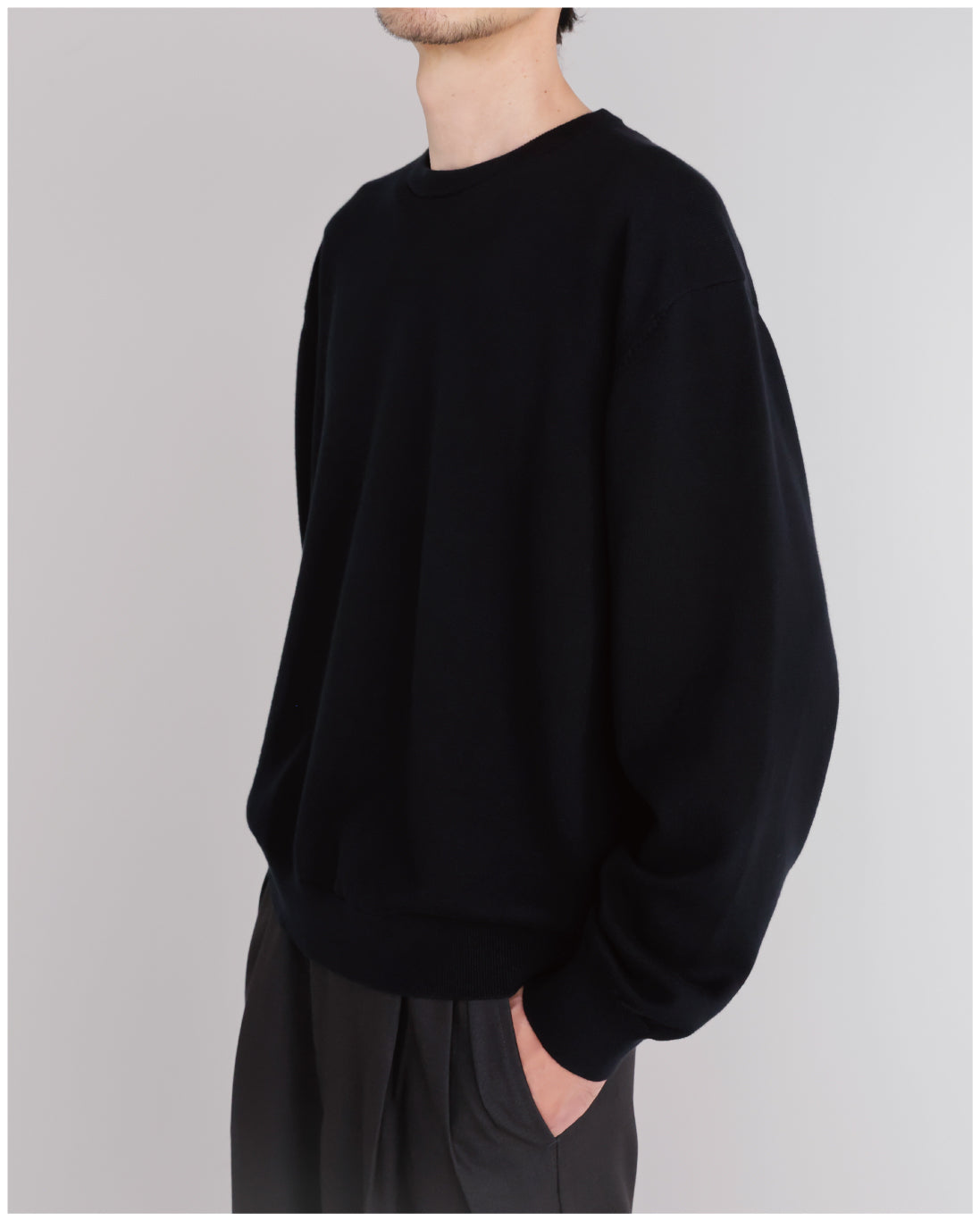 【新品】RETOUCH 14G カシミアミックスクルーネック ネイビー　Lサイズ 14G Cashmere Mix Crewneck Knit -black-