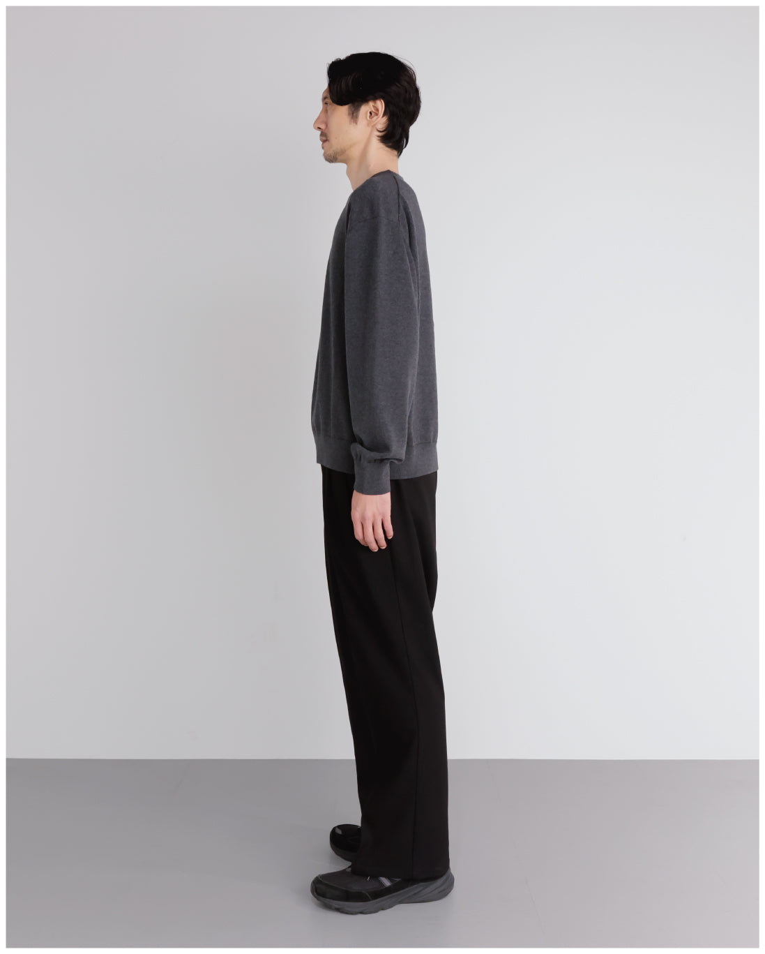 14G Cashmere Mix Crewneck Knit -charcoal-