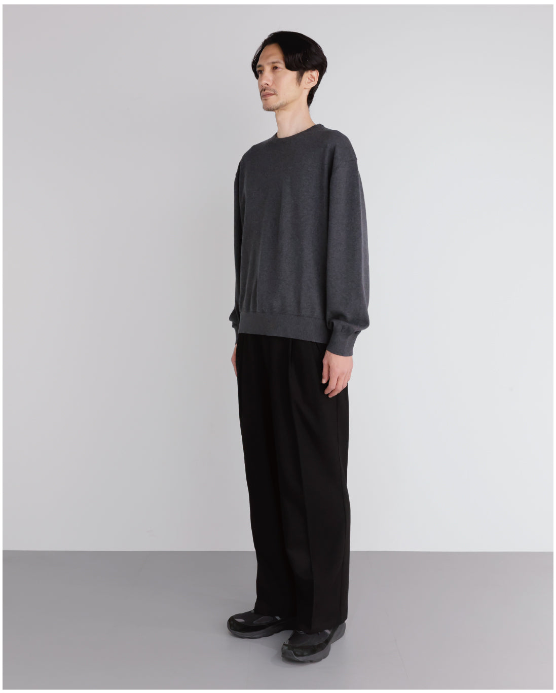 14G Cashmere Mix Crewneck Knit -charcoal-