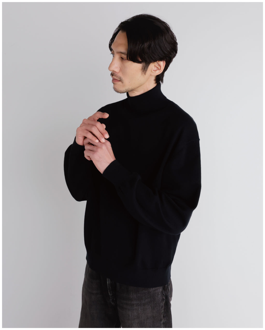 14G Cashmere Mix Highneck Knit -black-