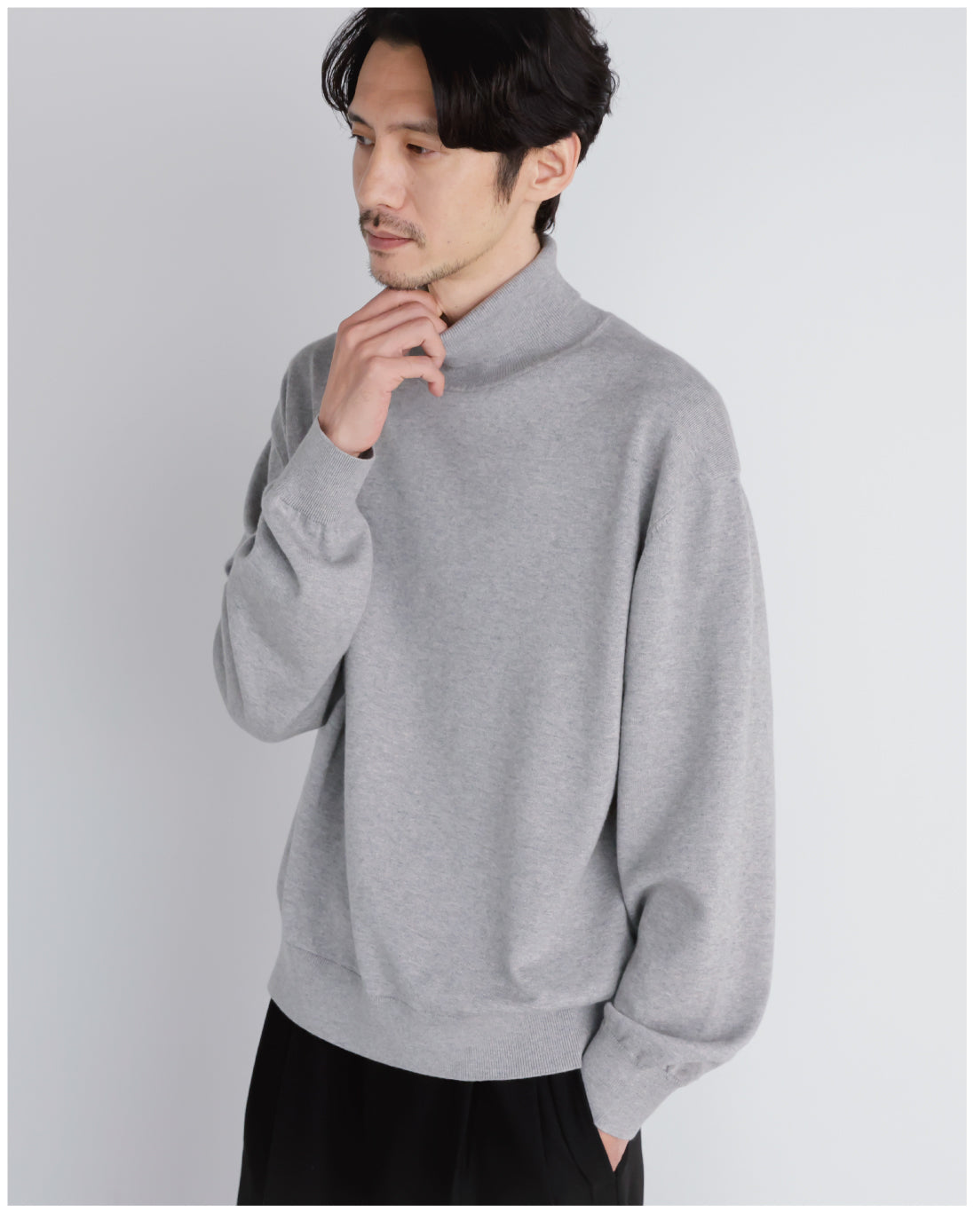 14G Cashmere Mix Highneck Knit -light gray-