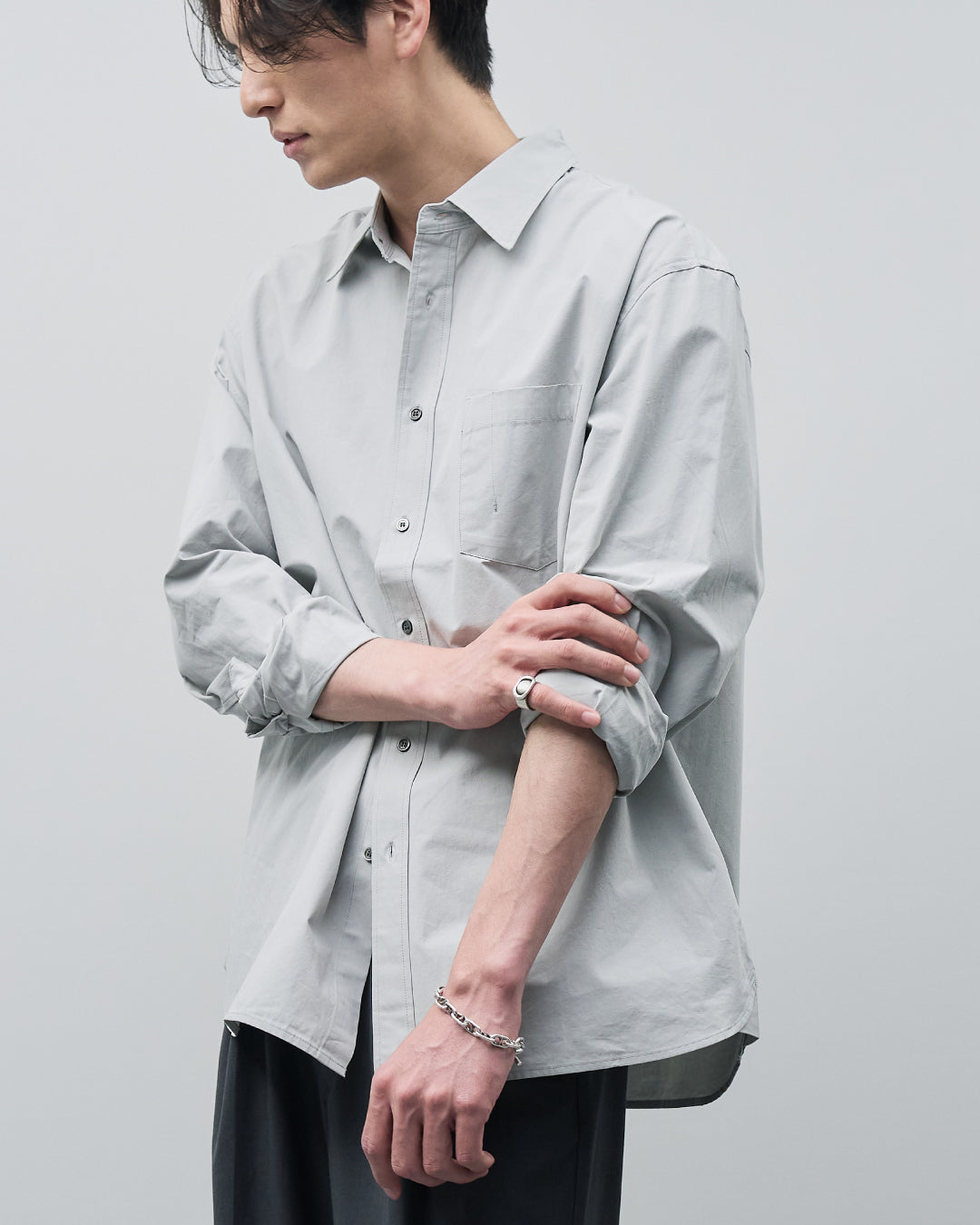Cotton Broadcloth Regular Collar L/S Shirts -light gray-