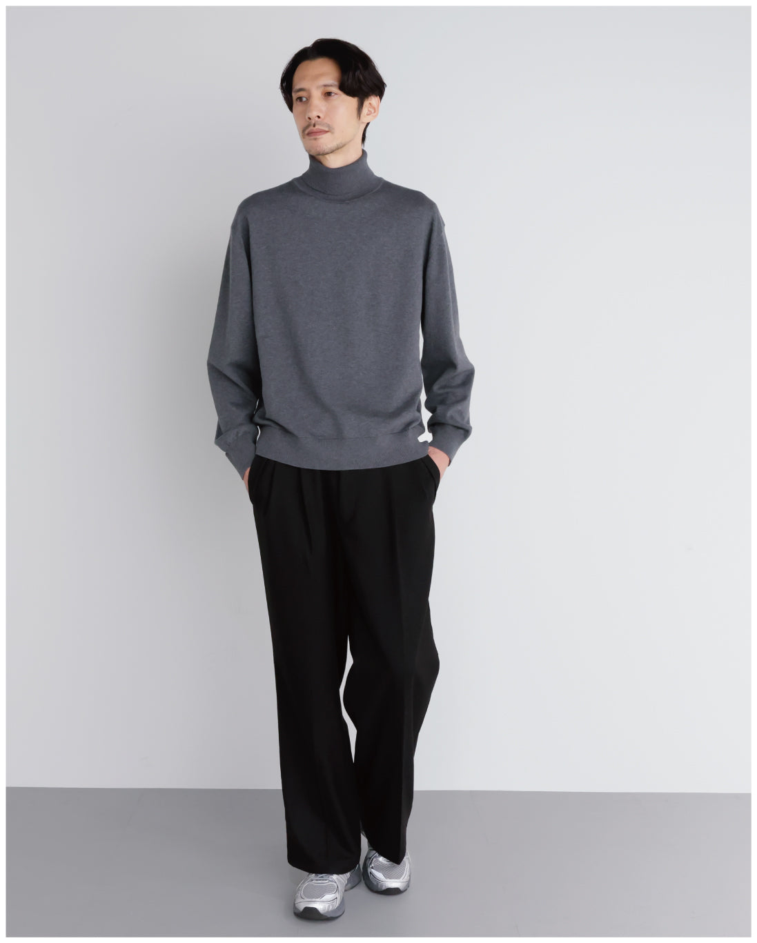 14G Cashmere Mix Highneck Knit -dark gray-