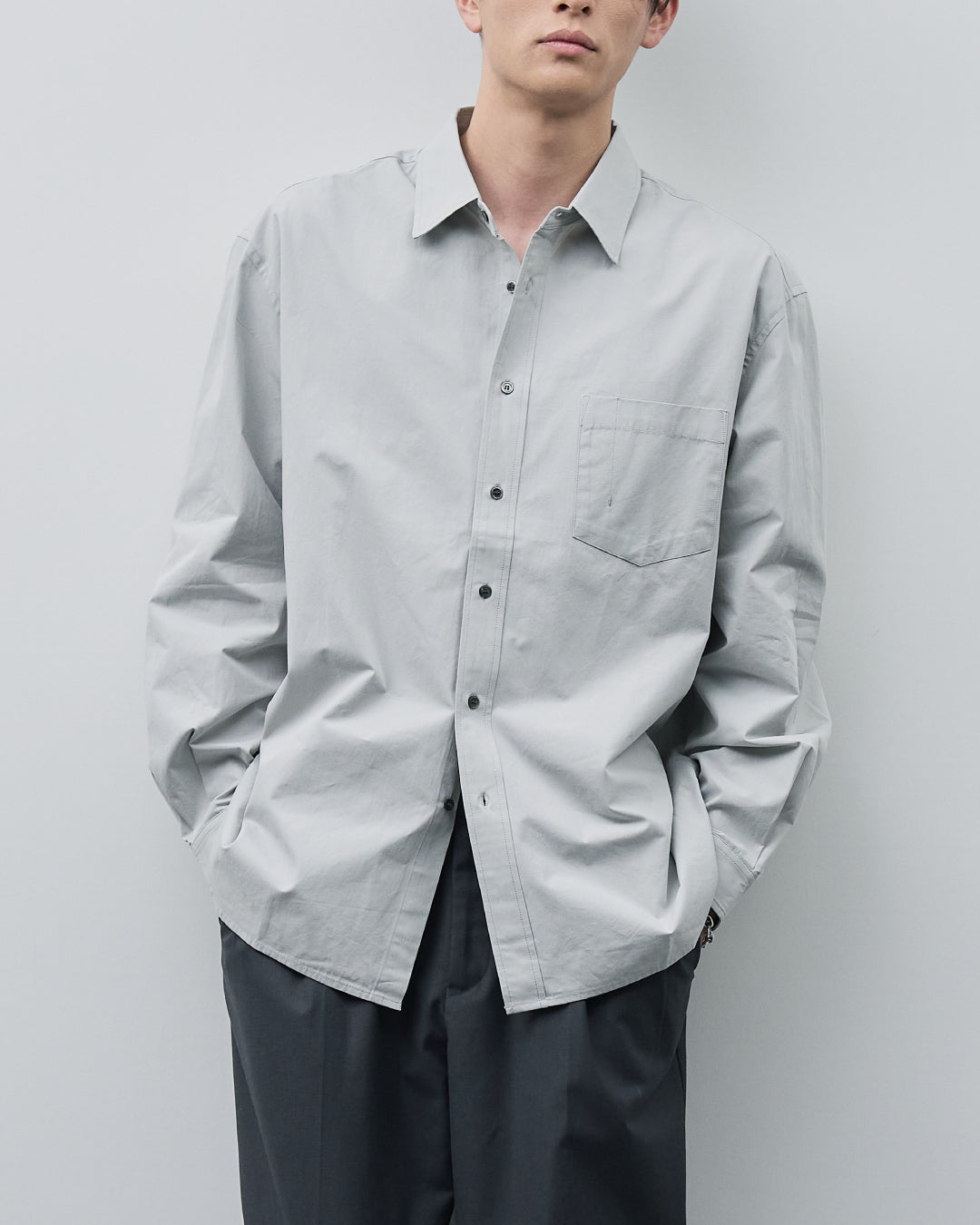 Cotton Broadcloth Regular Collar L/S Shirts -light gray-