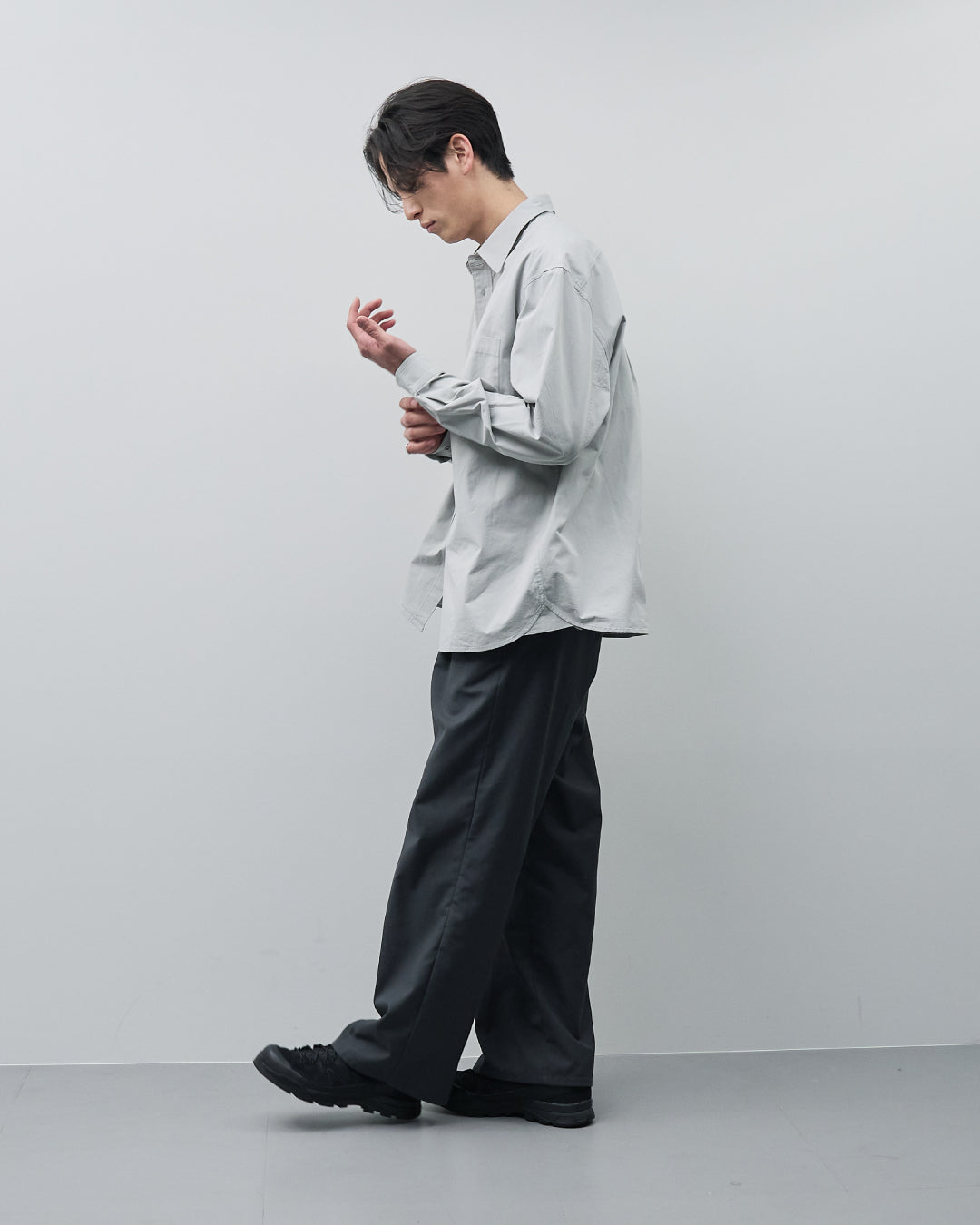 Cotton Broadcloth Regular Collar L/S Shirts -light gray-