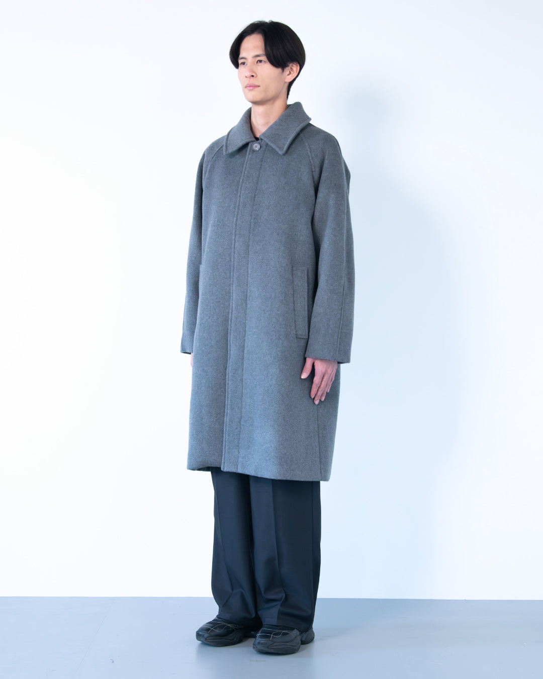 Double Melton Bal Collar Coat -gray-