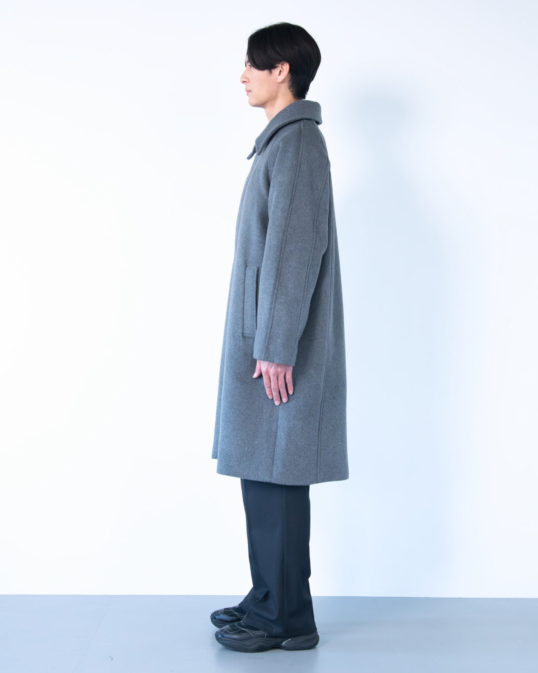 Double Melton Bal Collar Coat -gray-