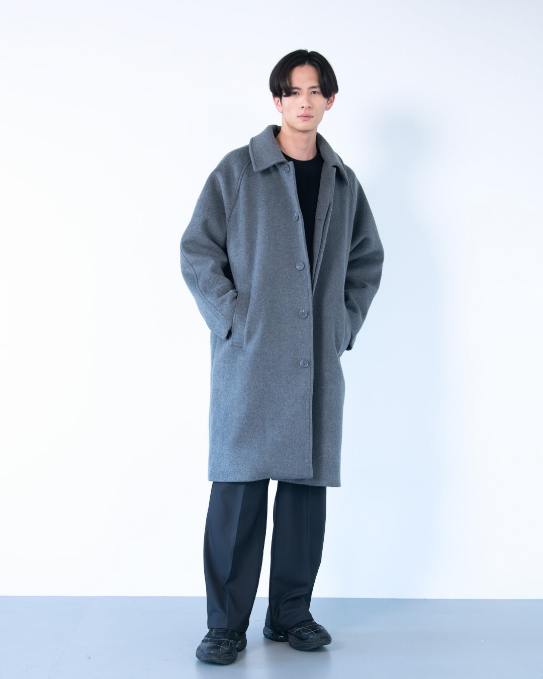 Double Melton Bal Collar Coat -gray-
