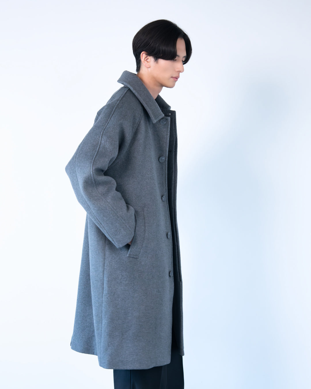 Double Melton Bal Collar Coat -gray-