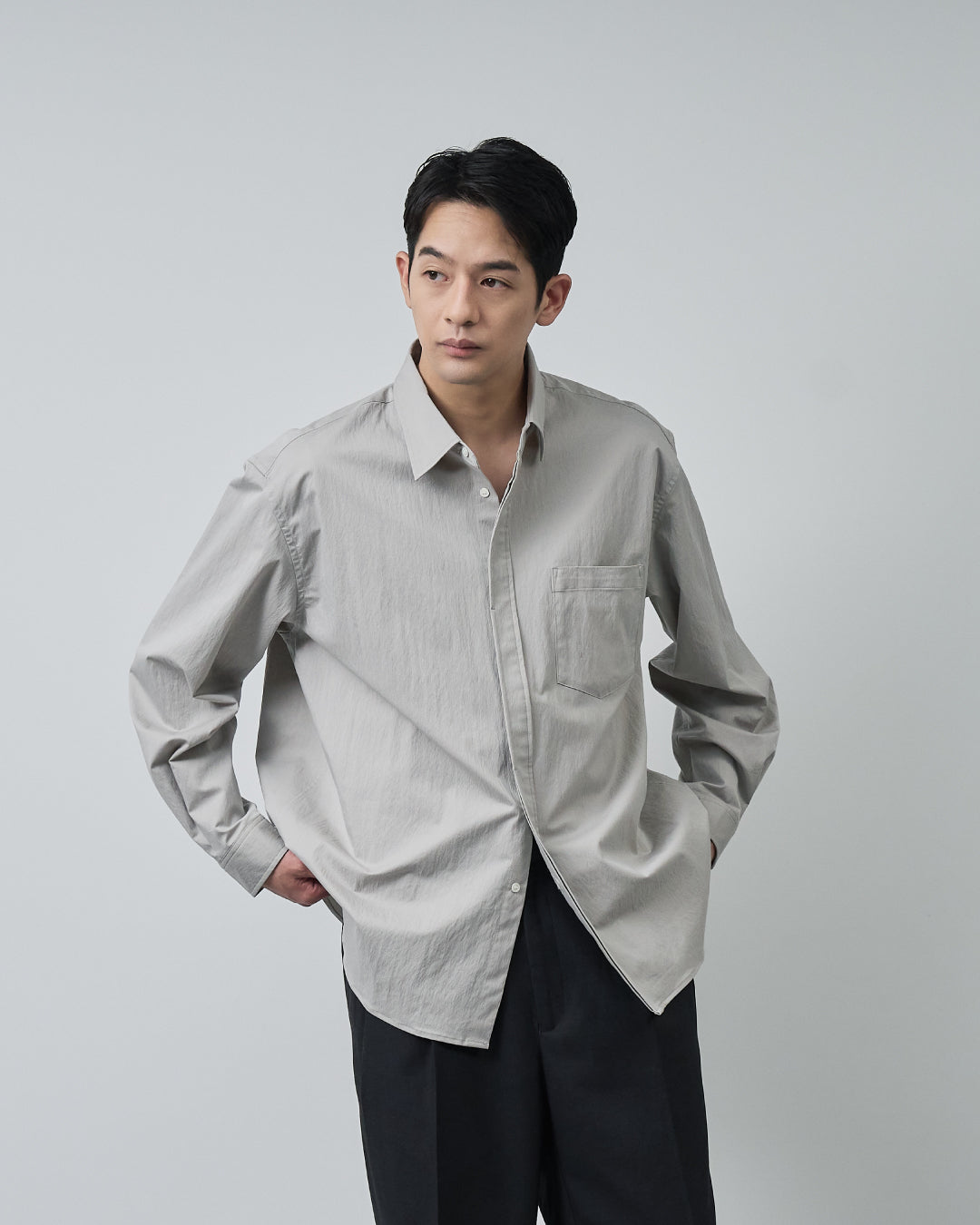 Cotton×Nylon Regular Collar L/S Shirts -charcoal-