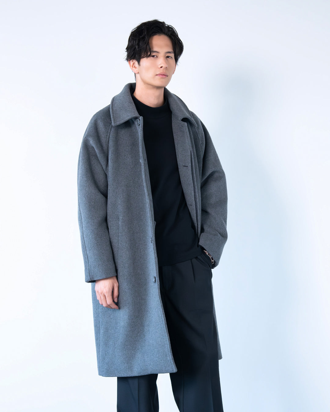 Double Melton Bal Collar Coat -gray-