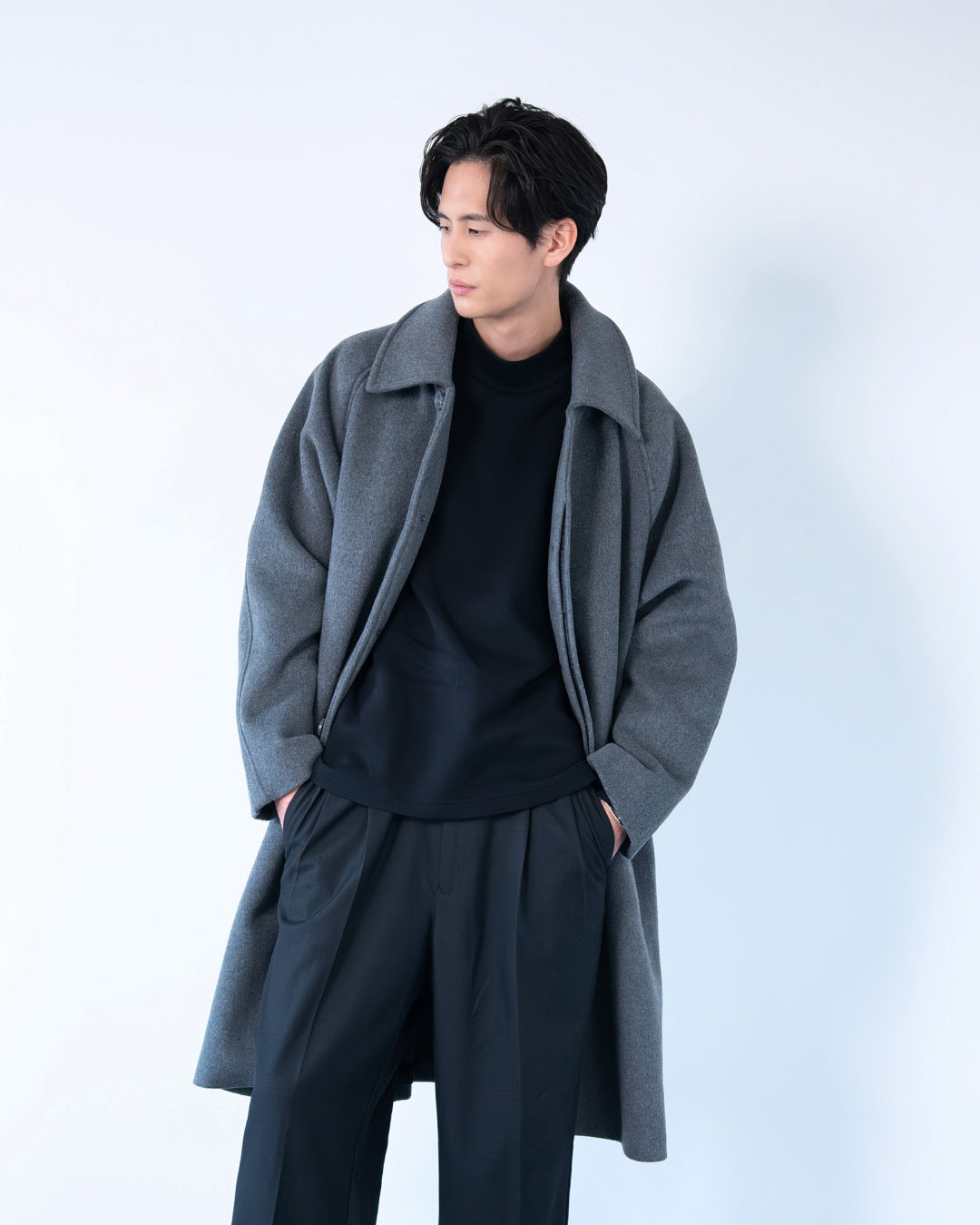 Double Melton Bal Collar Coat -gray-