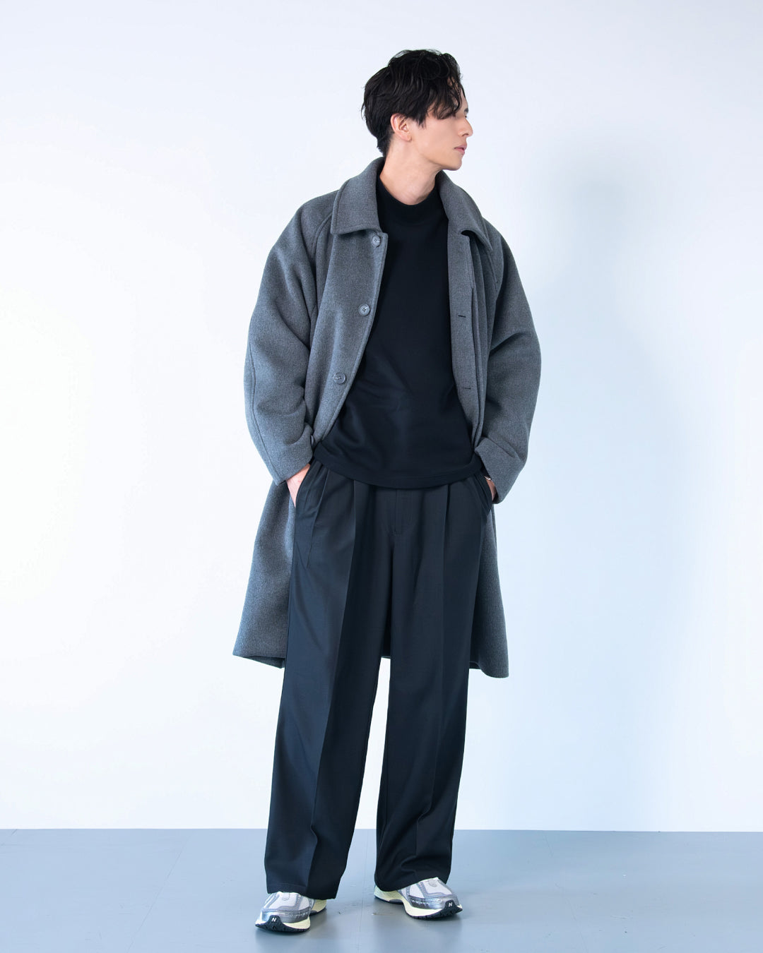 Double Melton Bal Collar Coat -gray-