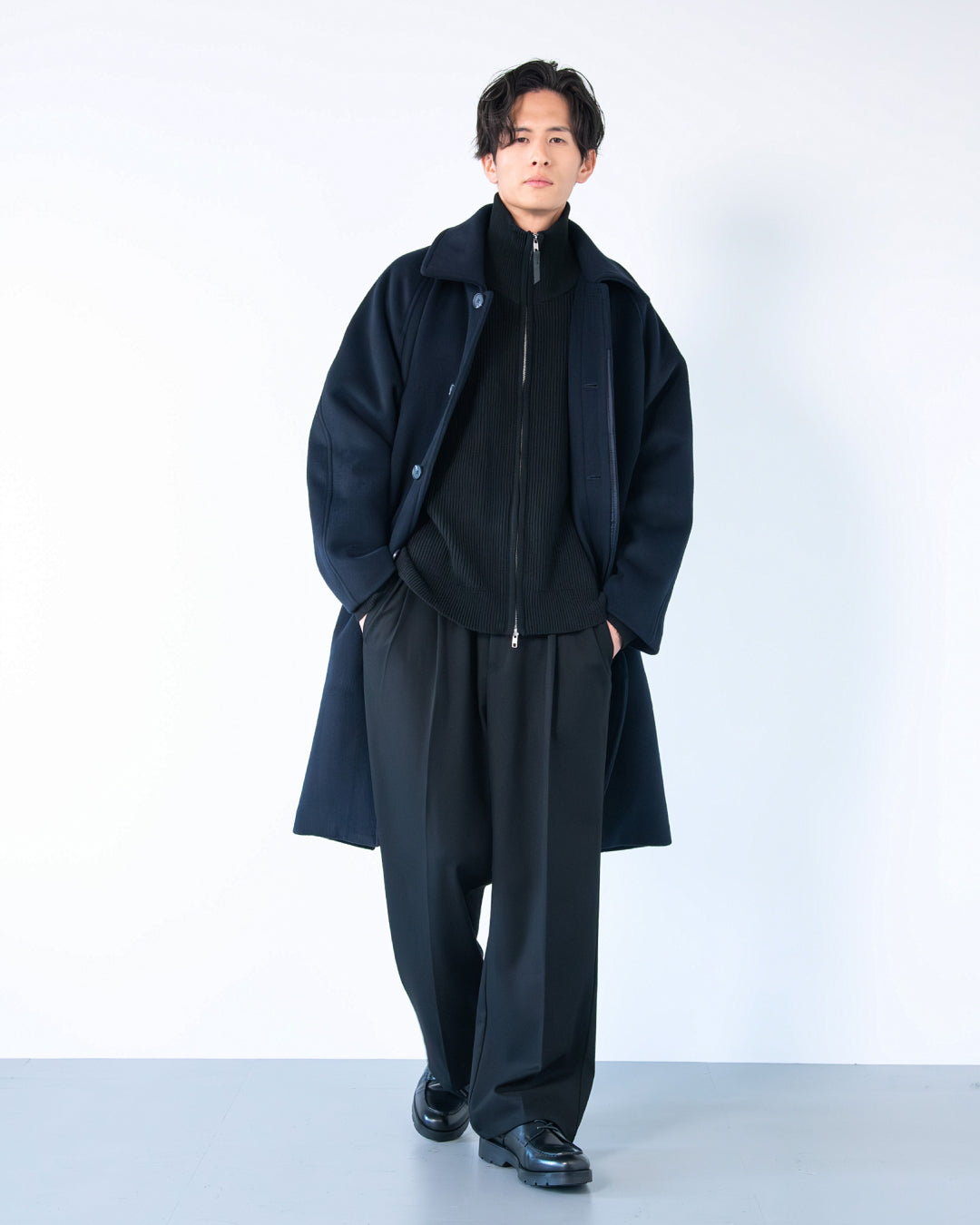 (新品)RETOUCH/Double Melton Bal CollarCoat Double Melton Bal Collar Coat -navy-
