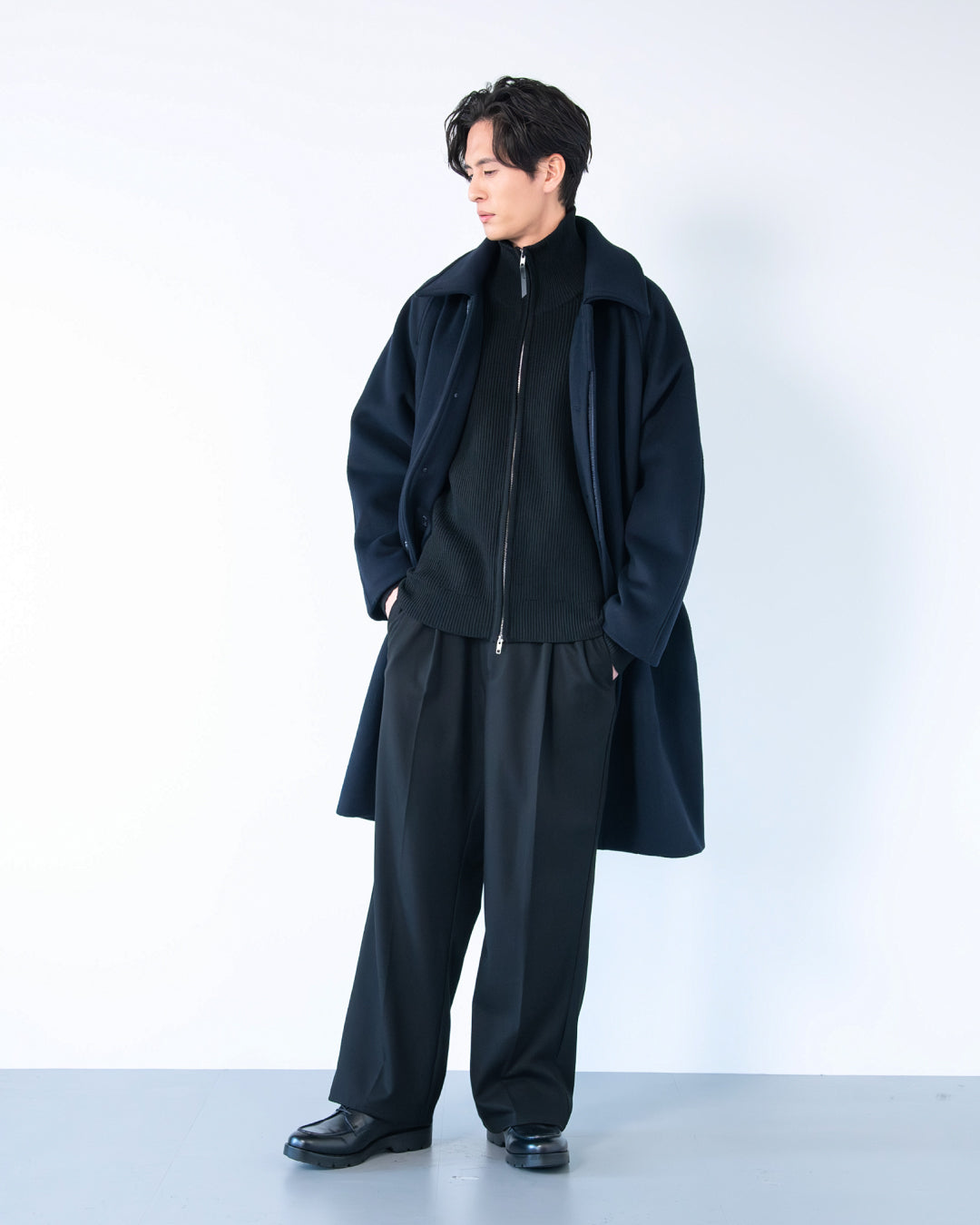 Double Melton Bal Collar Coat -navy-