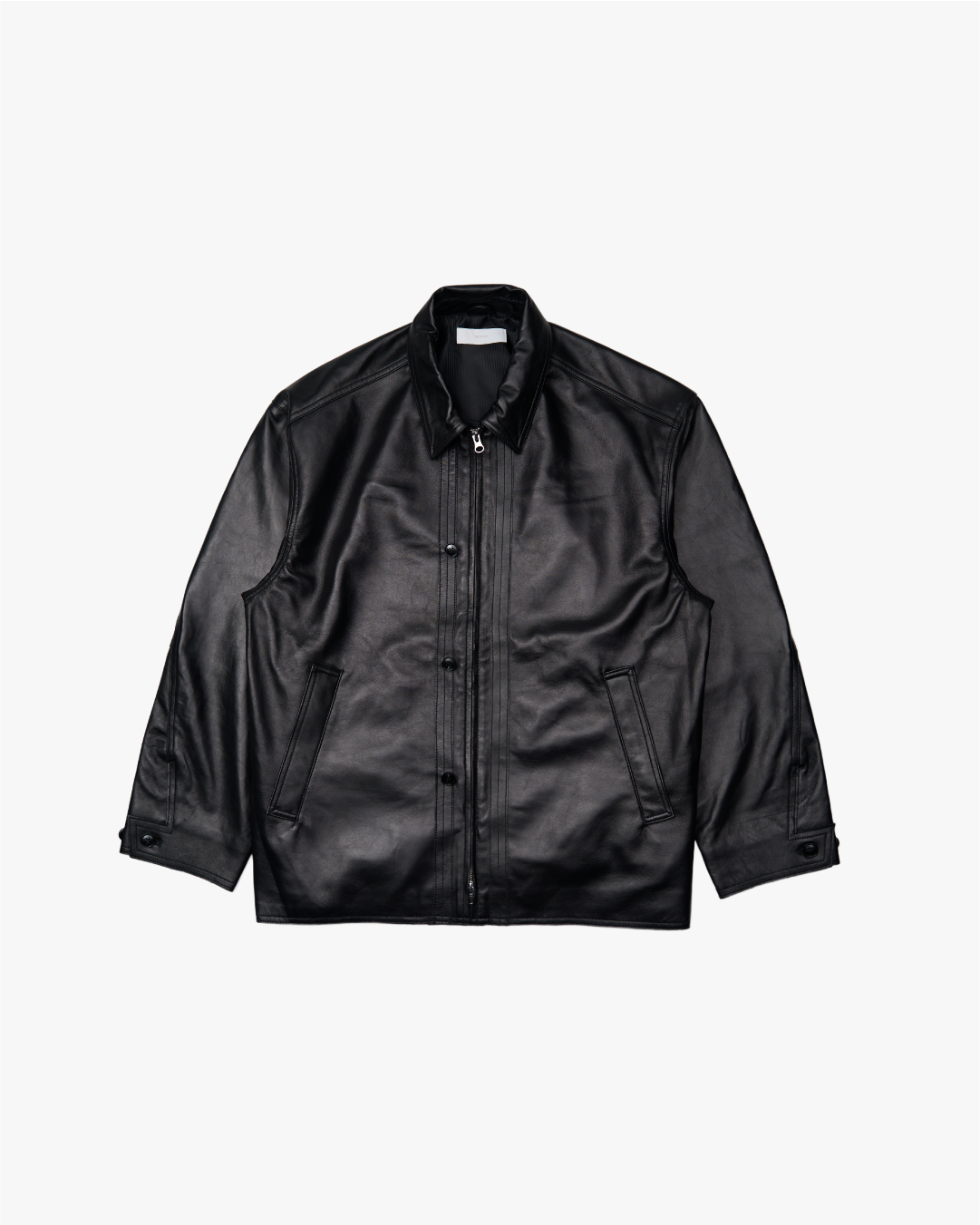 Double Breasted Sheep Leather Jacket -black-