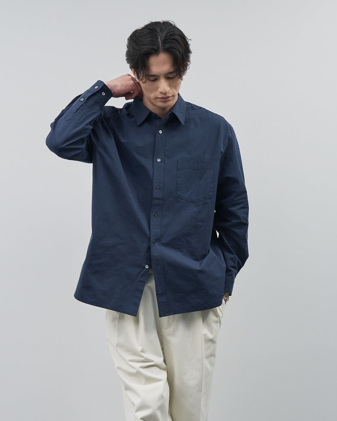 Cotton Broadcloth Regular Collar L/S Shirts -black-