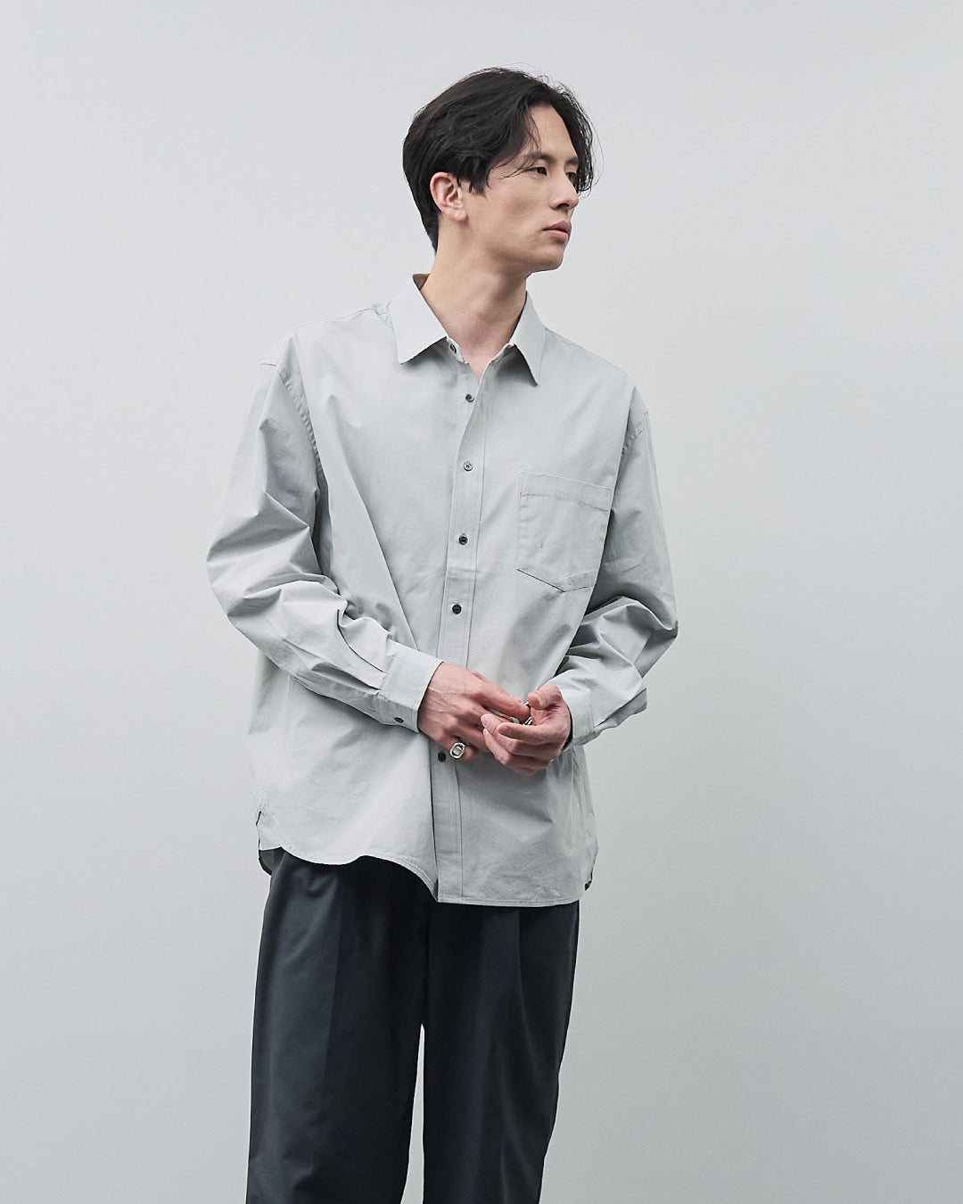 Cotton Broadcloth Regular Collar L/S Shirts -light gray-