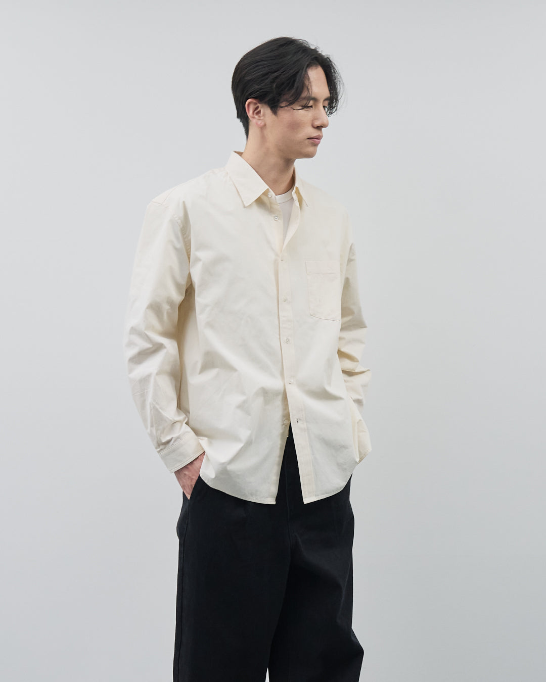 Cotton Broadcloth Regular Collar L/S Shirts -ivory-