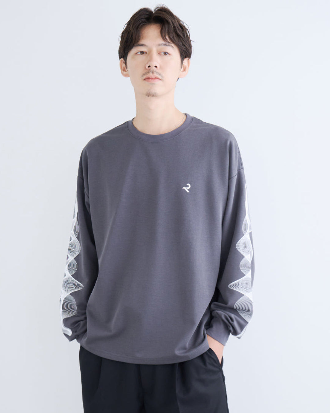 L/S Tee "WAVE" -chacoal gray-