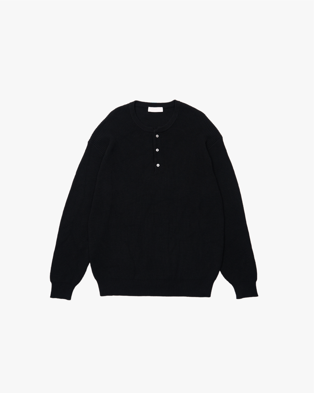 Wide Rib Henley Neck Knit -black-