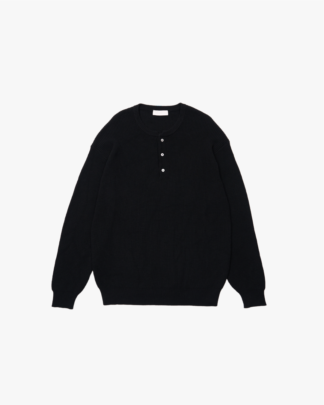 Wide Rib Henley Neck Knit -black-