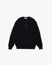 Wide Rib Henley Neck Knit -black-