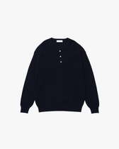 Wide Rib Henley Neck Knit -navy-