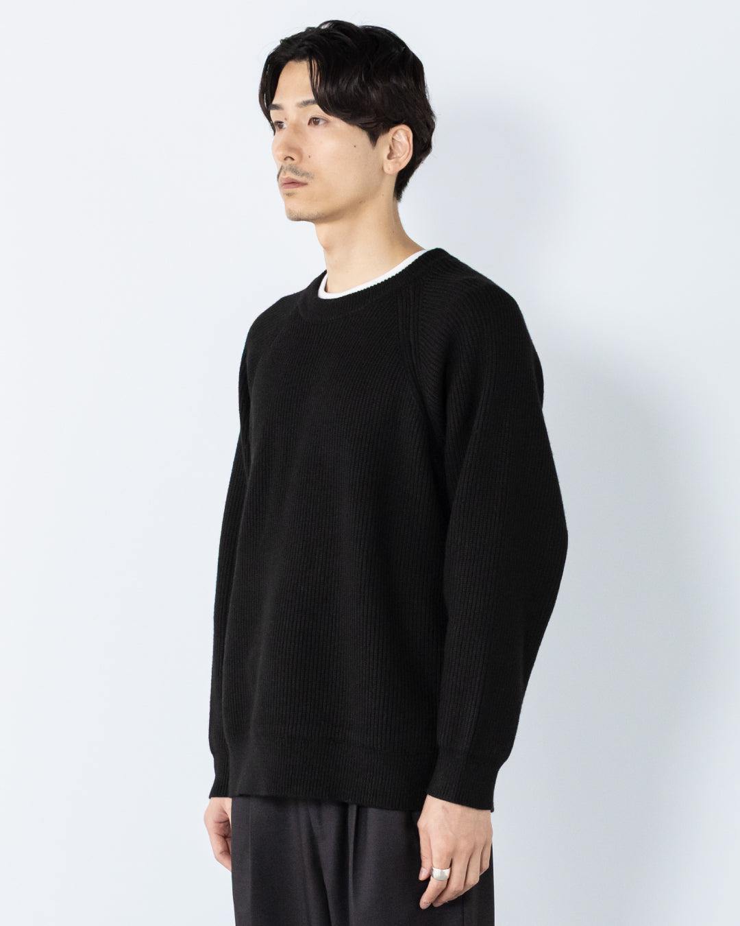 Wool Mixed Crewneck Knit -black-
