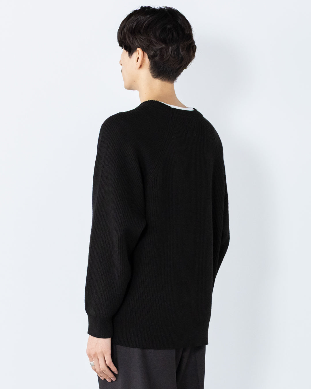 Wool Mixed Crewneck Knit -black-