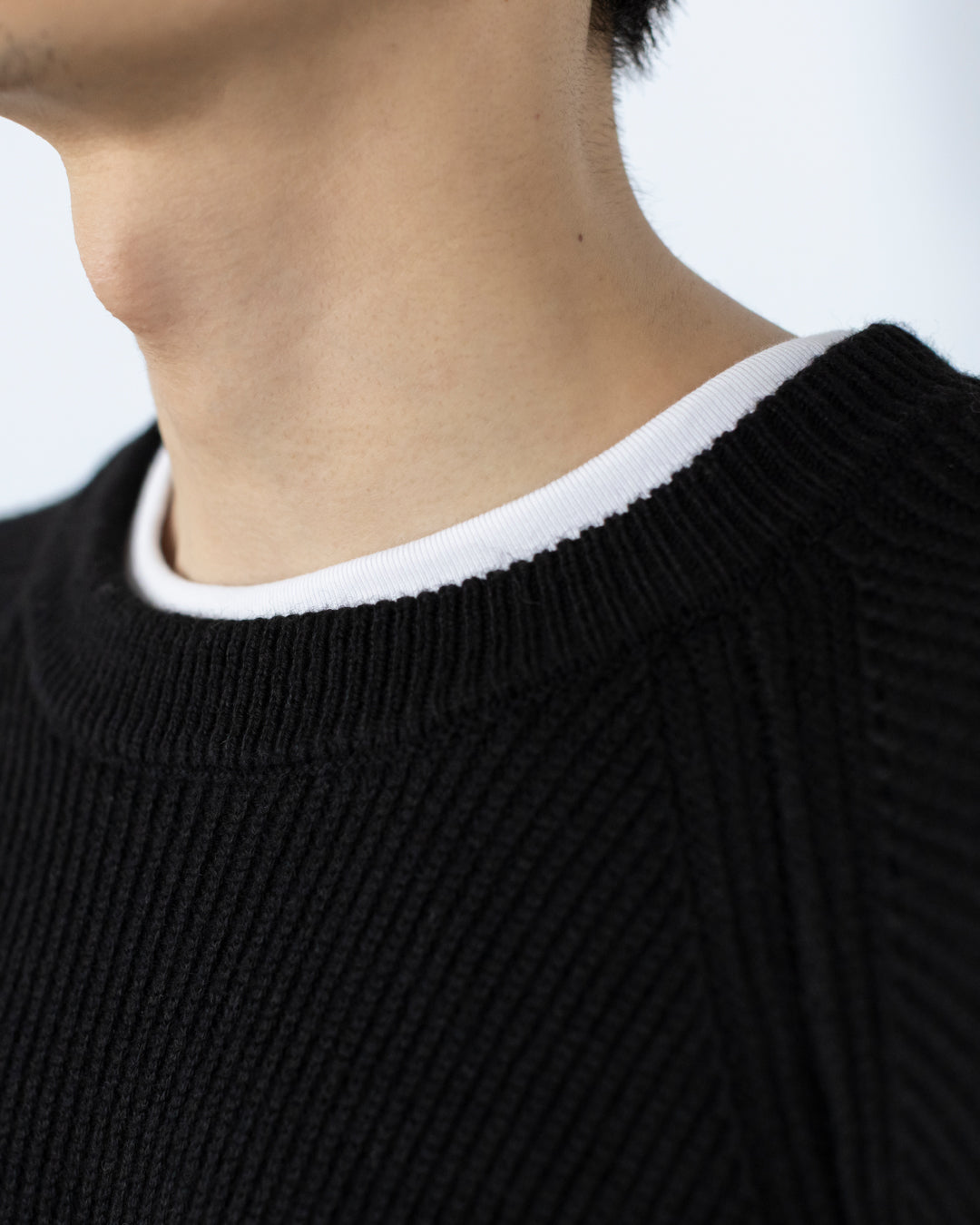 Wool Mixed Crewneck Knit -black-