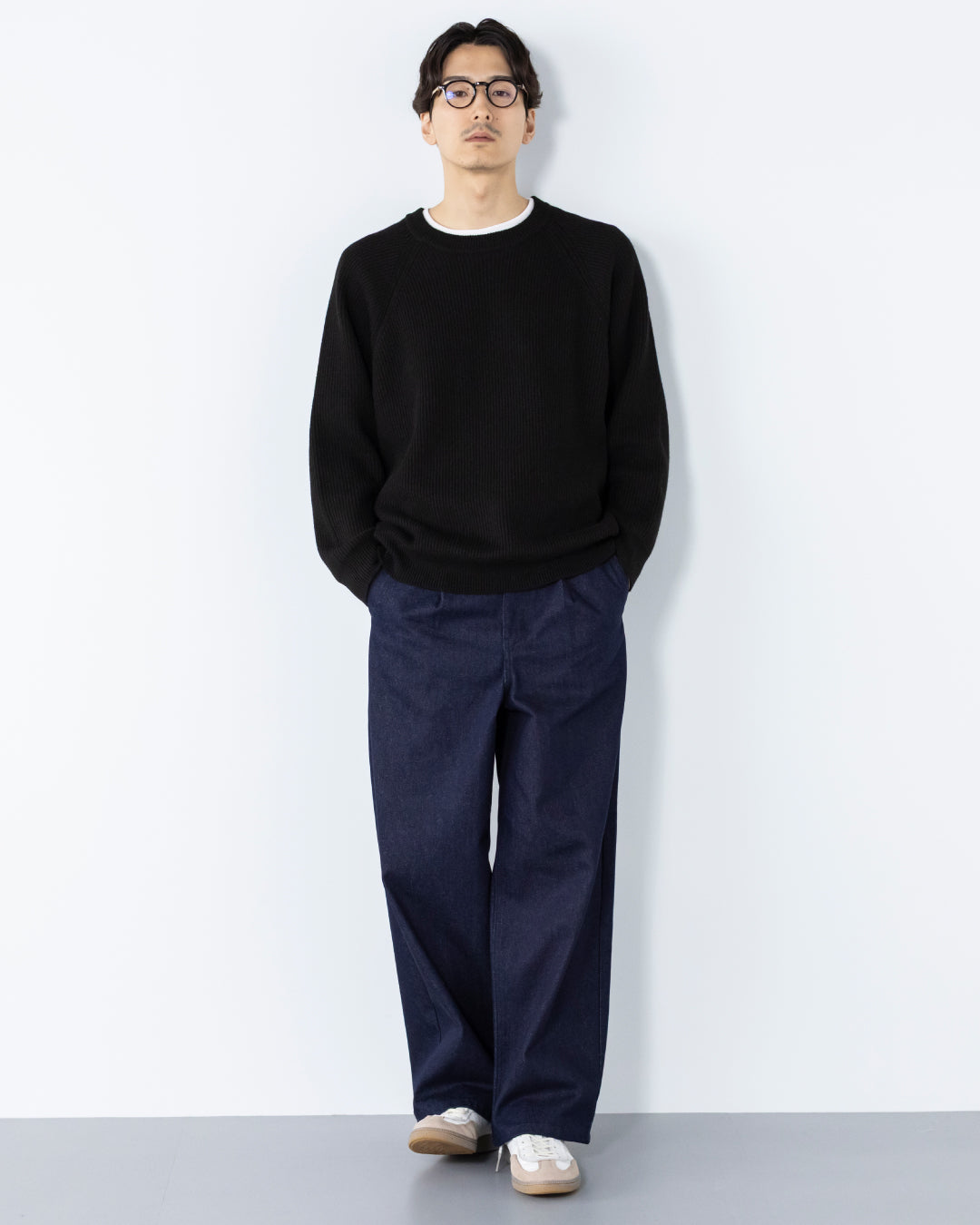 Wool Mixed Crewneck Knit -black-