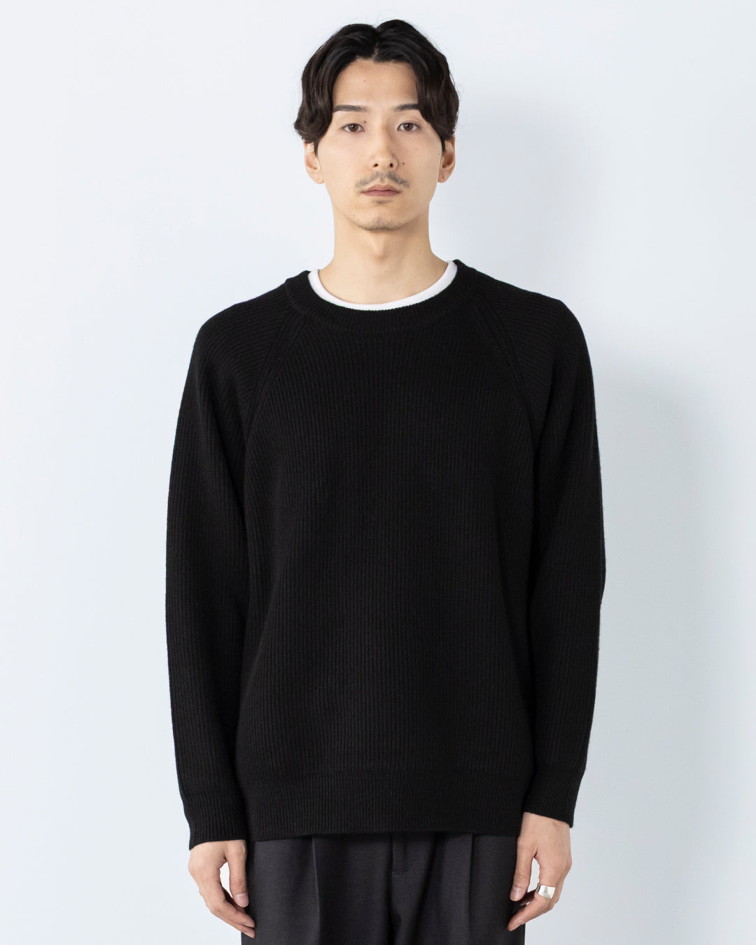 Wool Mixed Crewneck Knit -black-