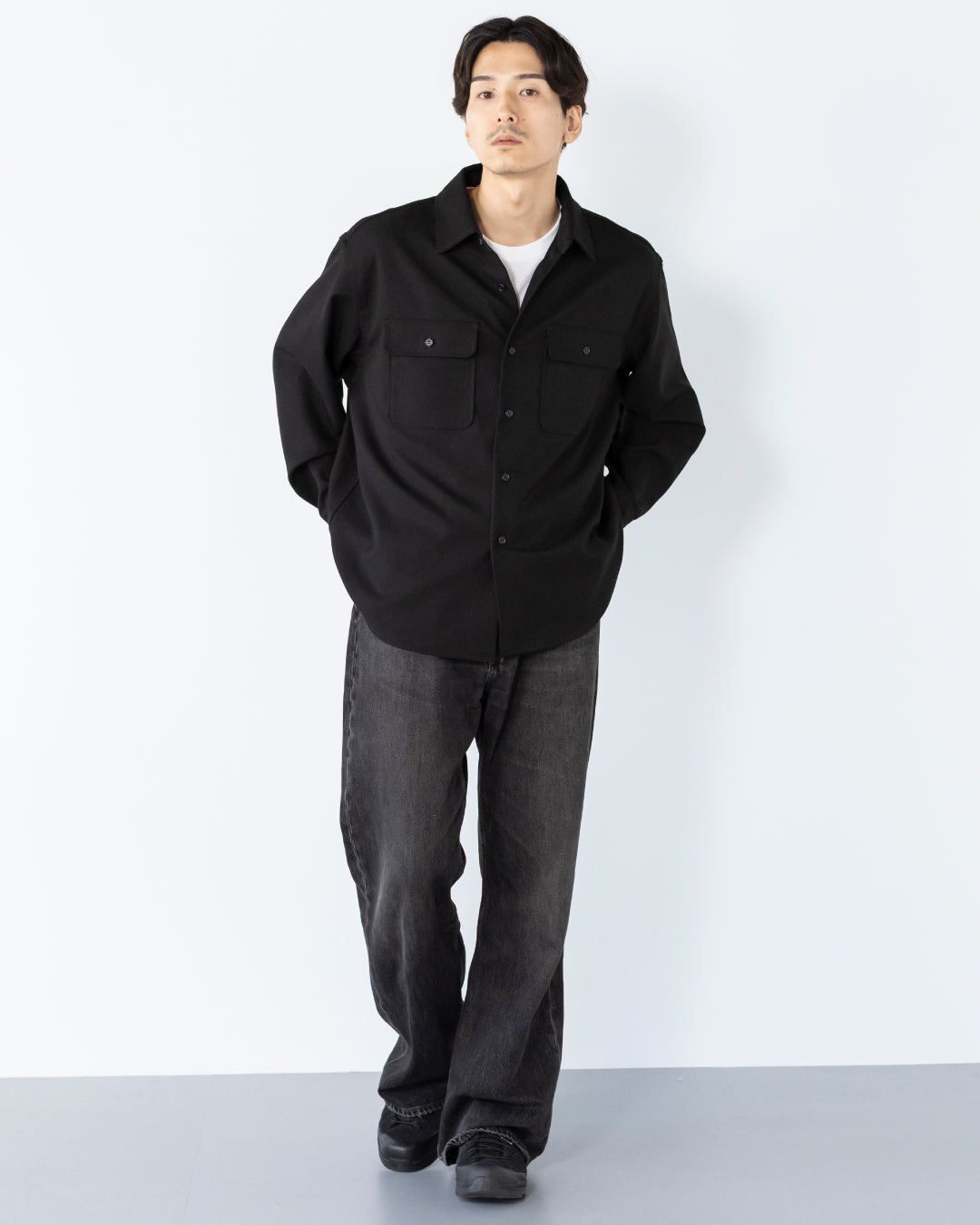 Theory コンボシャツジャケット　カシミアウール　中綿　ブラック◆6825 Wool Touch CPO Jacket -black-