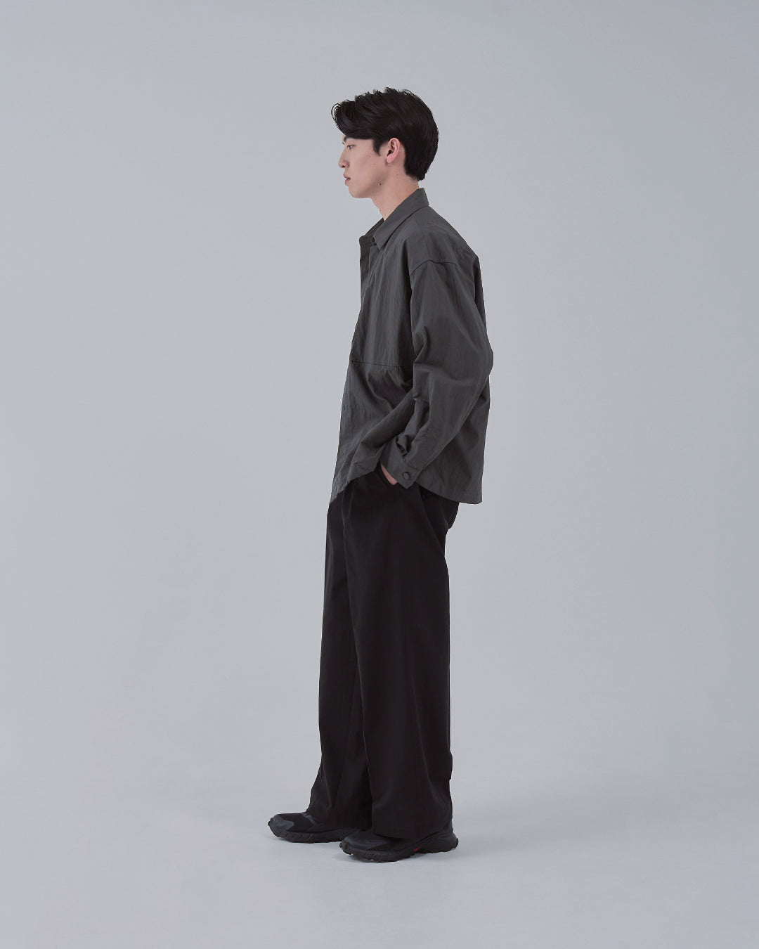 Cotton×Nylon Wide Pants -black-