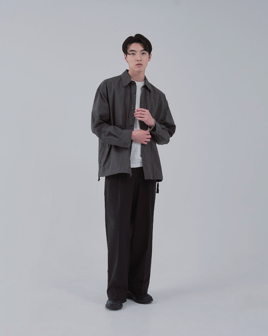 Cotton×Nylon Wide Pants -black-