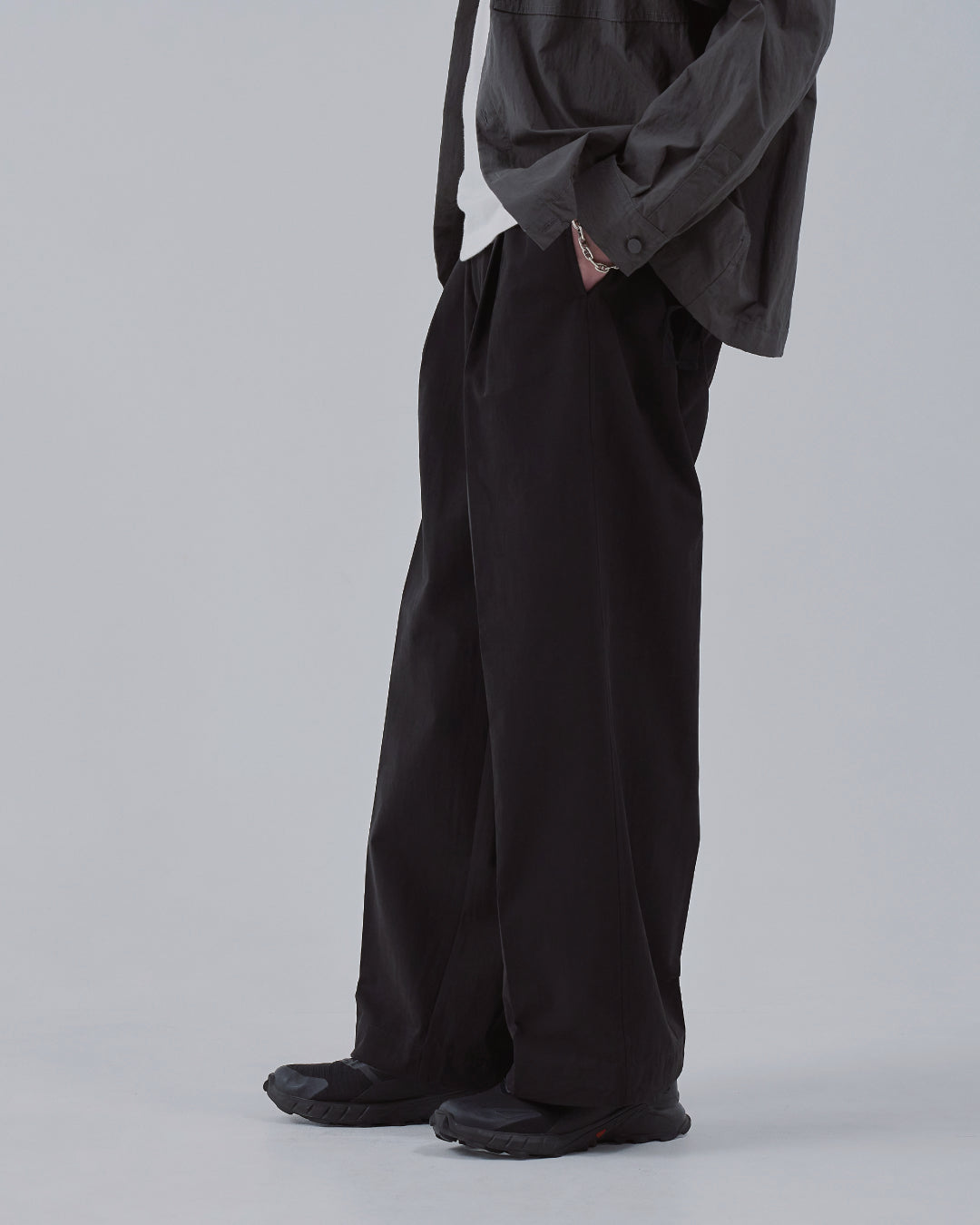 Cotton×Nylon Wide Pants -black-