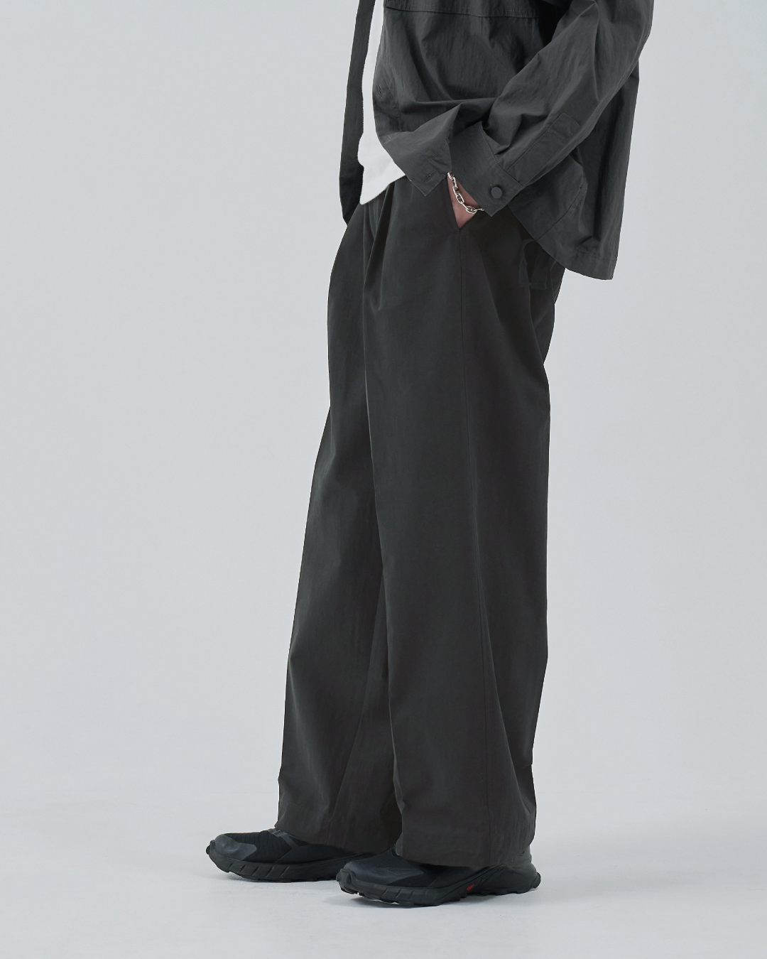 Cotton×Nylon Wide Pants -dark gray-