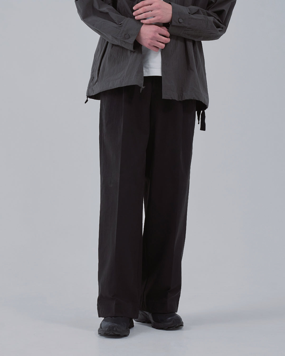 Cotton×Nylon Wide Pants -black-