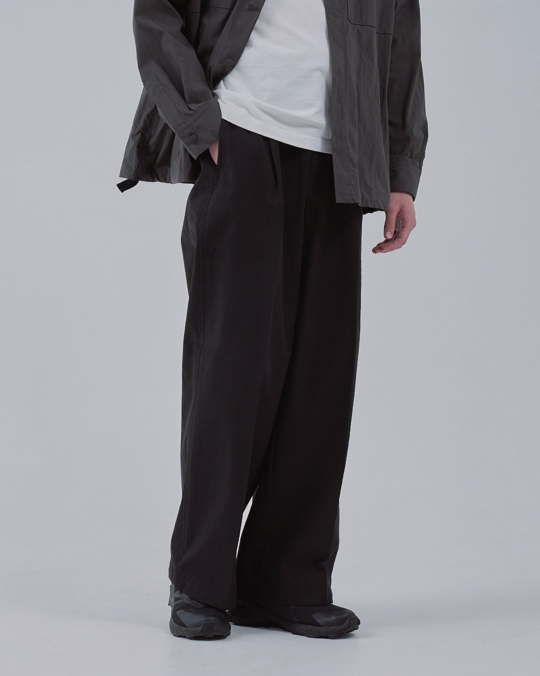 Cotton×Nylon Wide Pants -black-