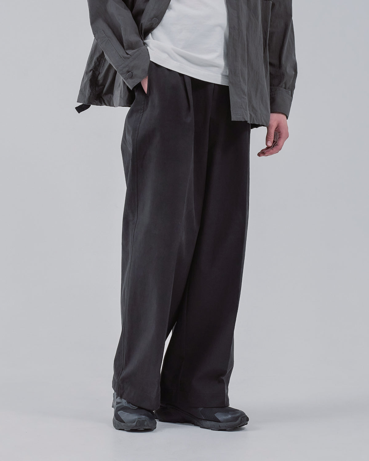 Cotton×Nylon Wide Pants -black-