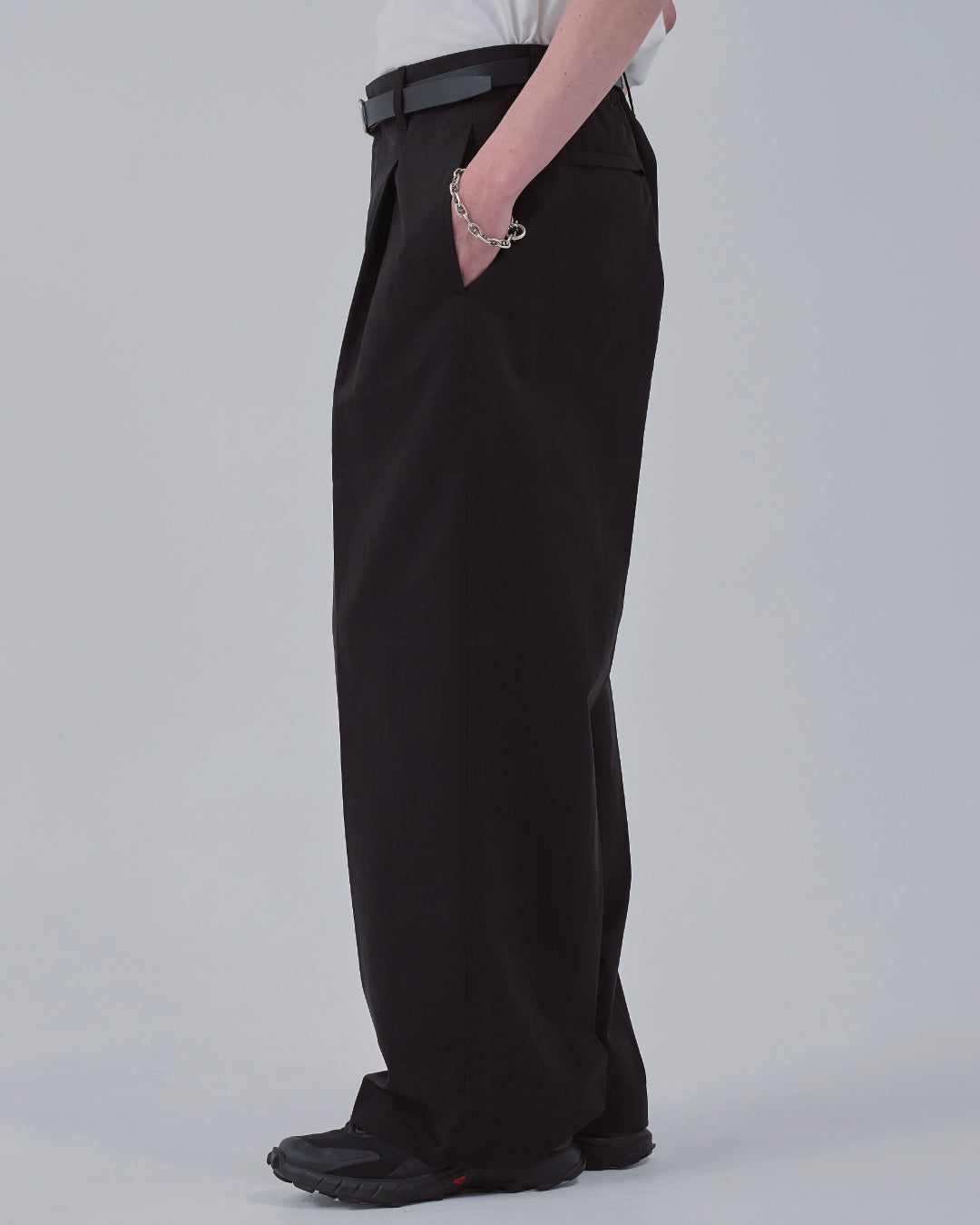Cotton×Nylon Wide Pants -black-