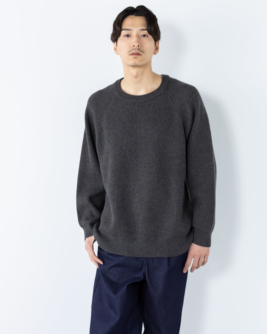 Wool Mixed Crewneck Knit -dark gray-