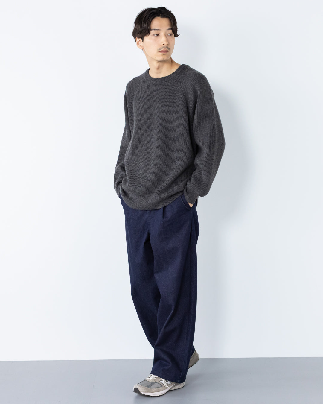 Wool Mixed Crewneck Knit -dark gray-