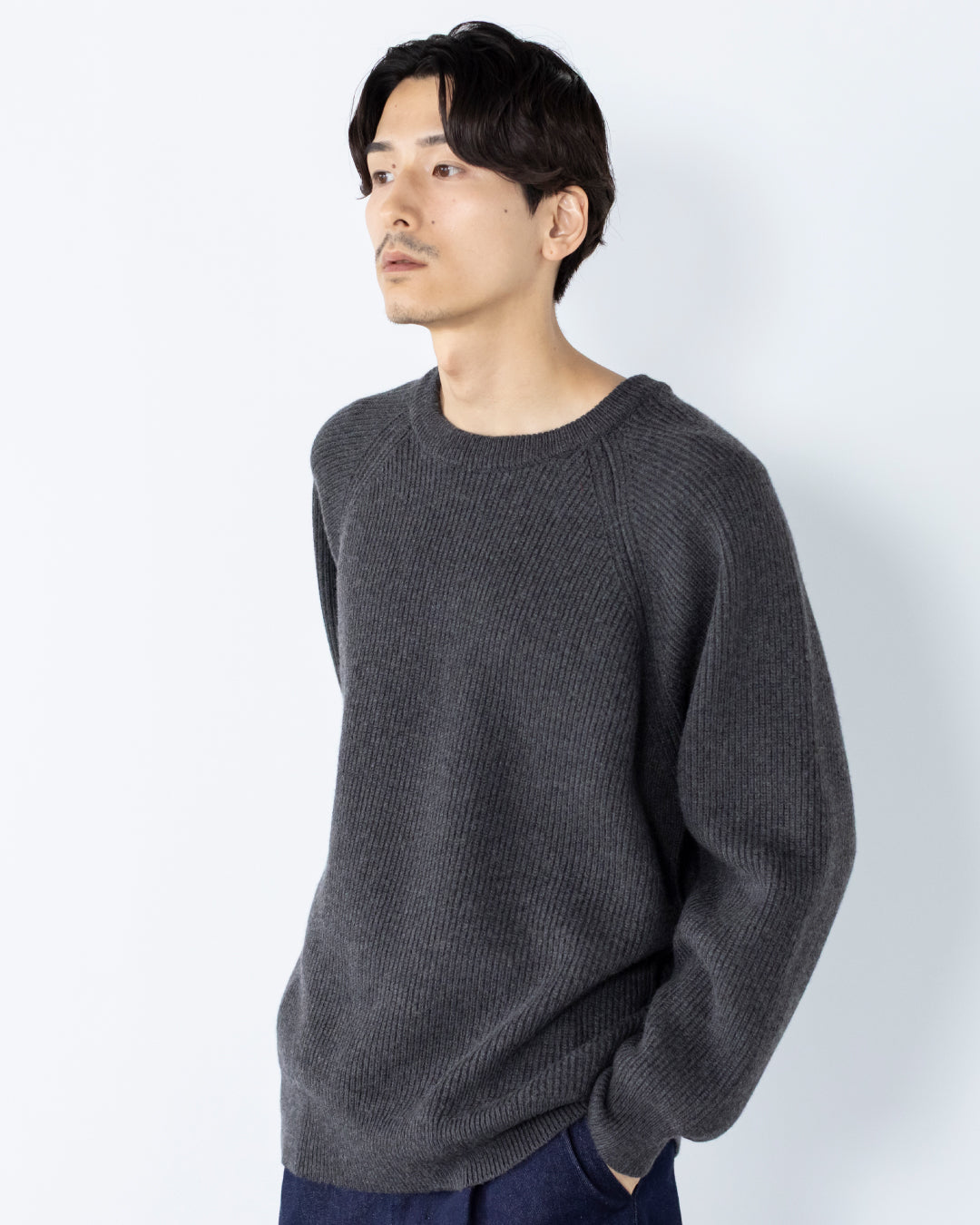 Wool Mixed Crewneck Knit -dark gray-