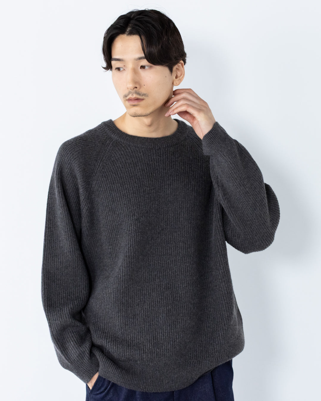 Wool Mixed Crewneck Knit -dark gray-