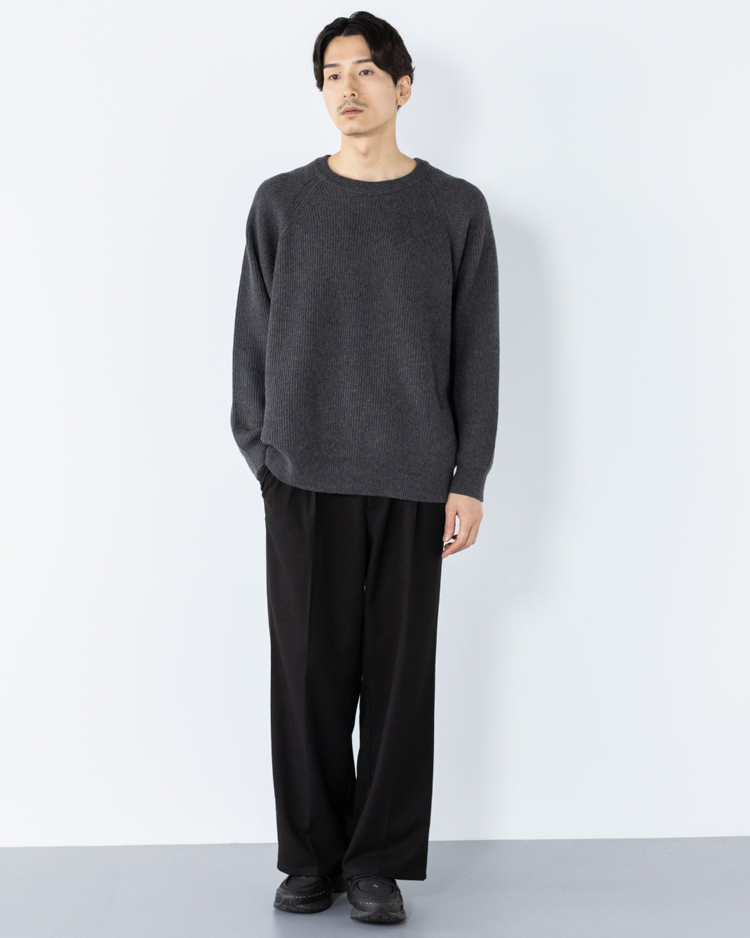 Wool Mixed Crewneck Knit -dark gray-