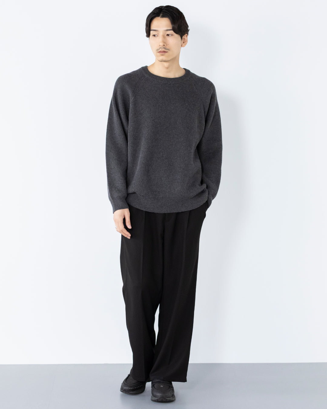 Wool Mixed Crewneck Knit -dark gray-